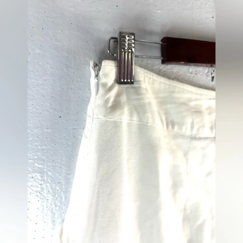 Saint Tropez West 6 Linen Cotton White A-Line Pocketed Skirt with Swirl Accents - Image 6