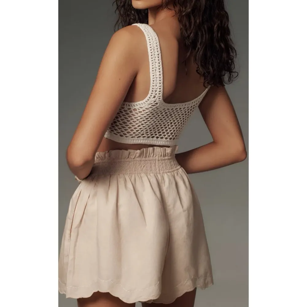 Anthropologie Linen Cotton Double High Rise Waistband Shorts SZ M - Image 2