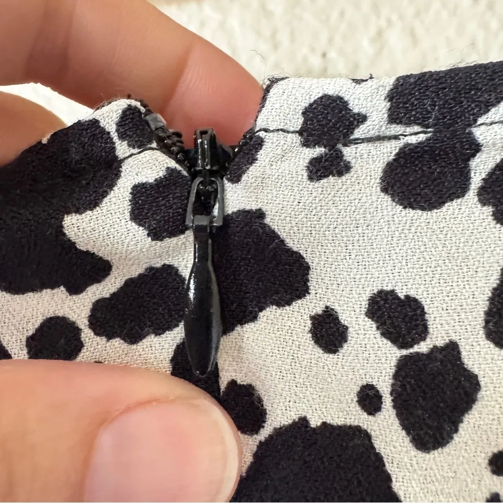 Reformation Black White Cow Print Shara Skirt Womens 6 Mini Ruched Baddie Party - Image 3