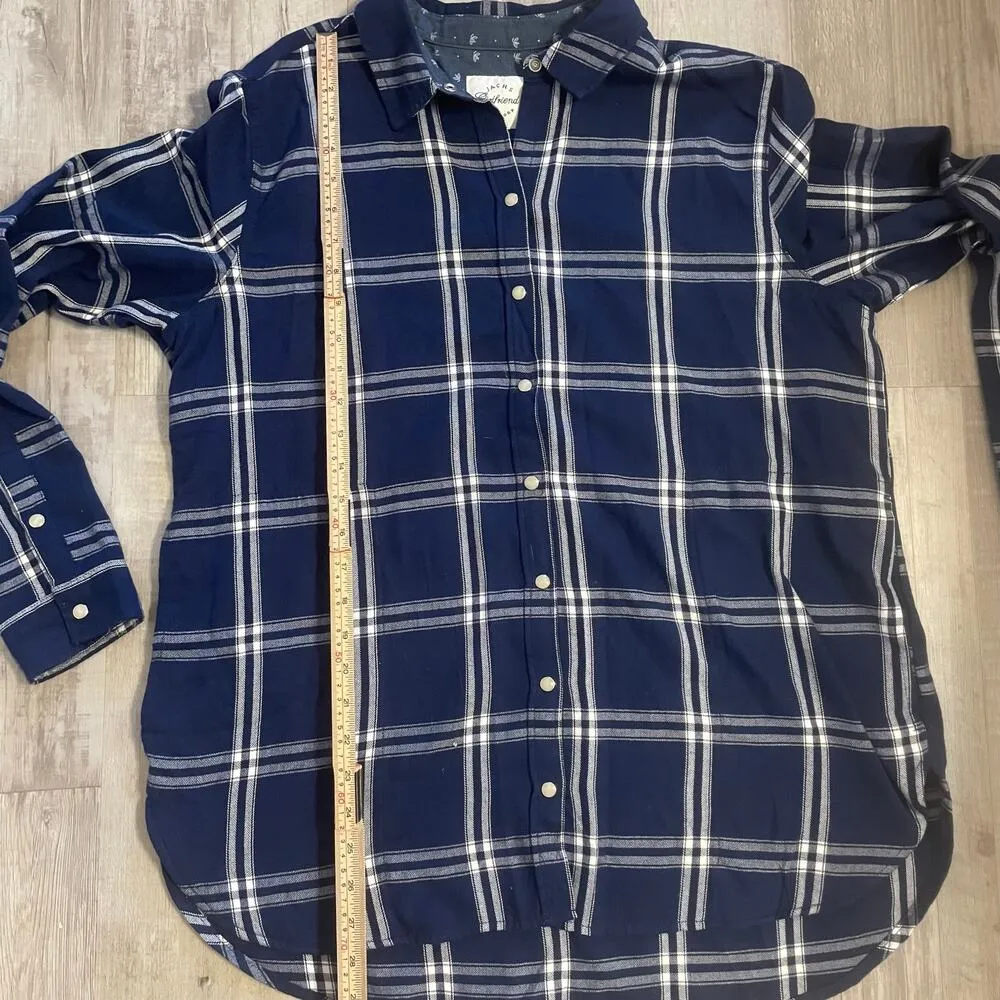 Jachs Girlfriend Ladies L shirt Womens Cozy Flannel snap up blue plaid size Lg - Image 6
