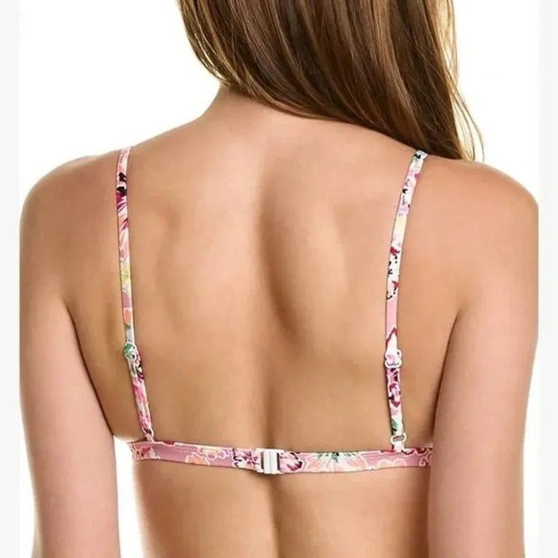 NWT Tanya Taylor Tia Bikini Top Floral Dahlia Beaded Straps Swim S Pink #4366 - Image 5