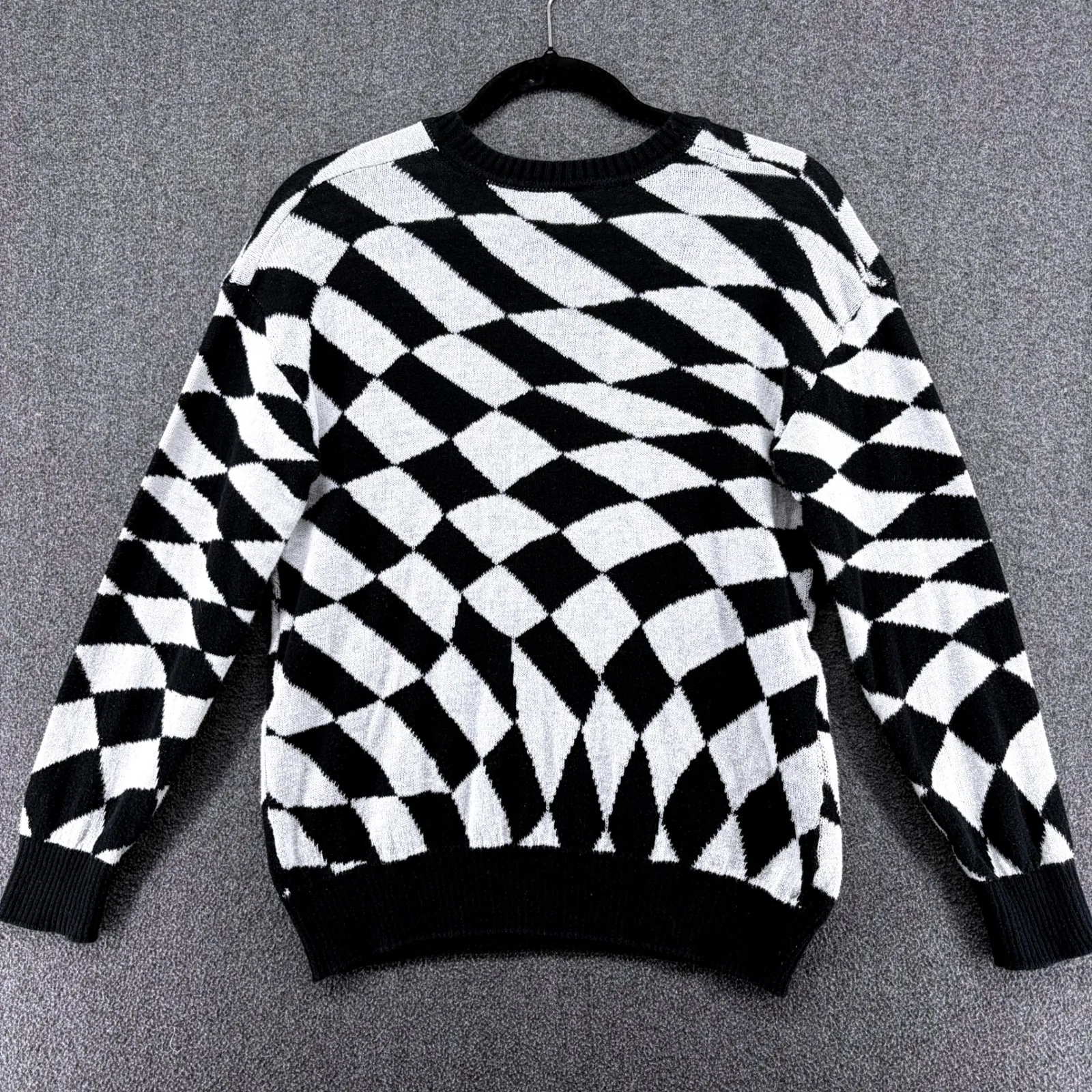Disney Mickey Mouse Pullover Sweater Women's Small Black White Checker Retro - Image 5
