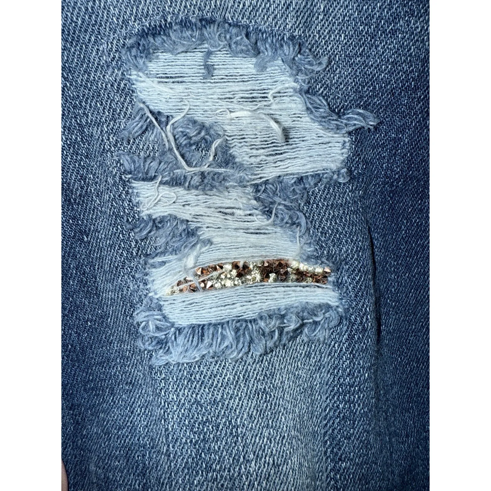 NY&C SOHO Jeans Y2K Sz‎ 4 Distressed Boyfriend Stretch Rose Gold Bling Glitter - Image 6