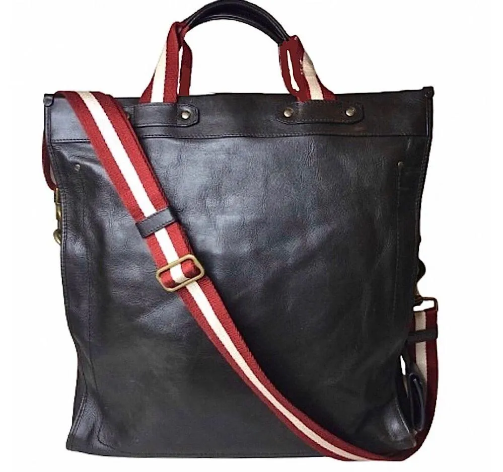 BALLY Brown Calfskin Tote Bag w Stripe Crossbody Strap Interior Zip Pocket MINT - Image 3