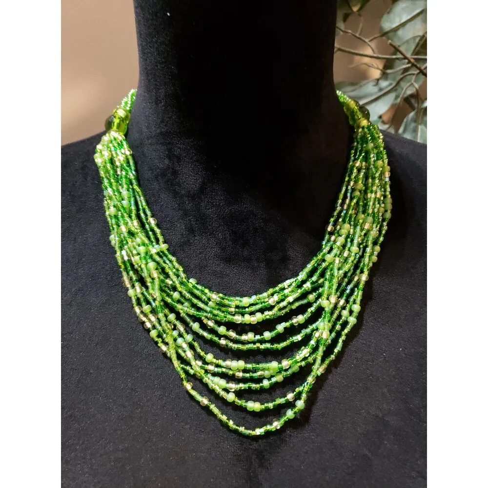 Womens Fashion Multistrand Lime Green Glass Beads Necklace Jewelry with Lobster - Image 2