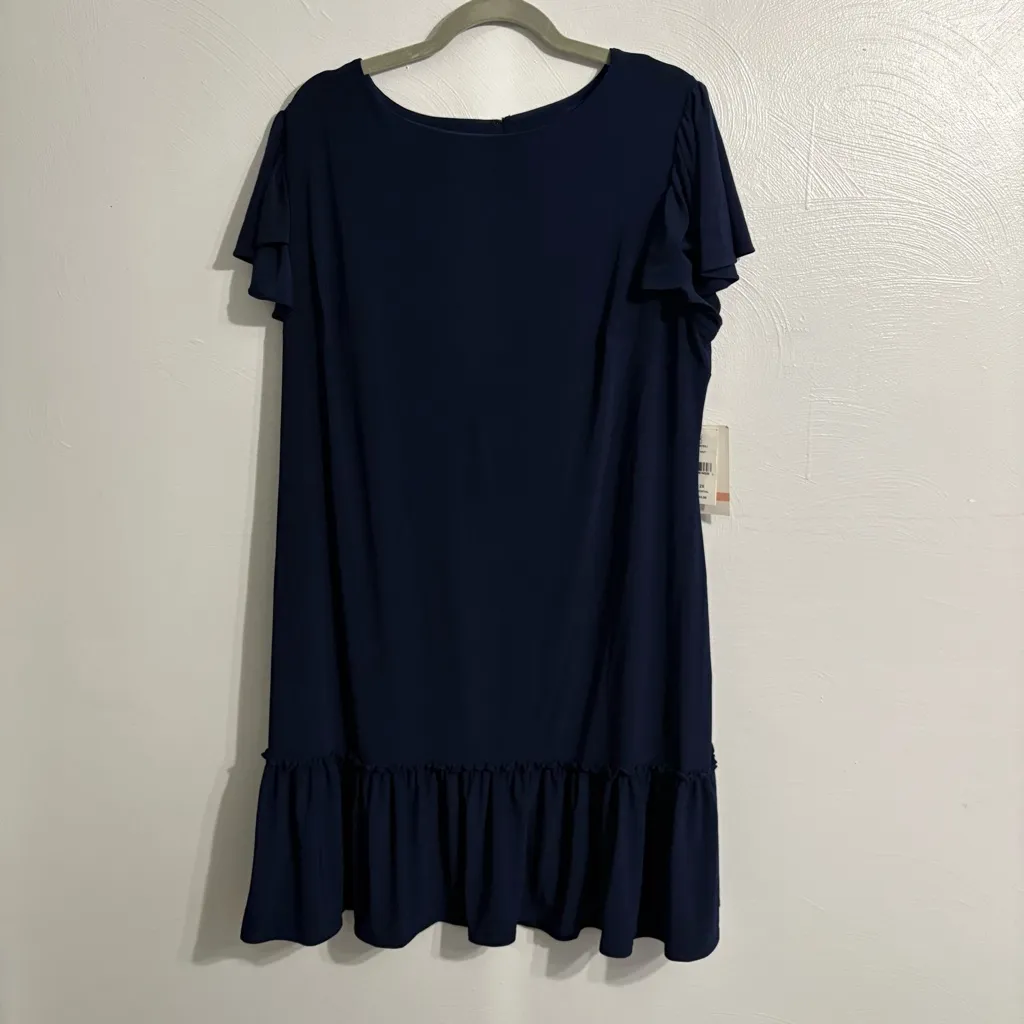 Julian Taylor  Navy Blue Flutter Sleeve Ruffle Hem Shift Dress Plus Size 2X - Image 2