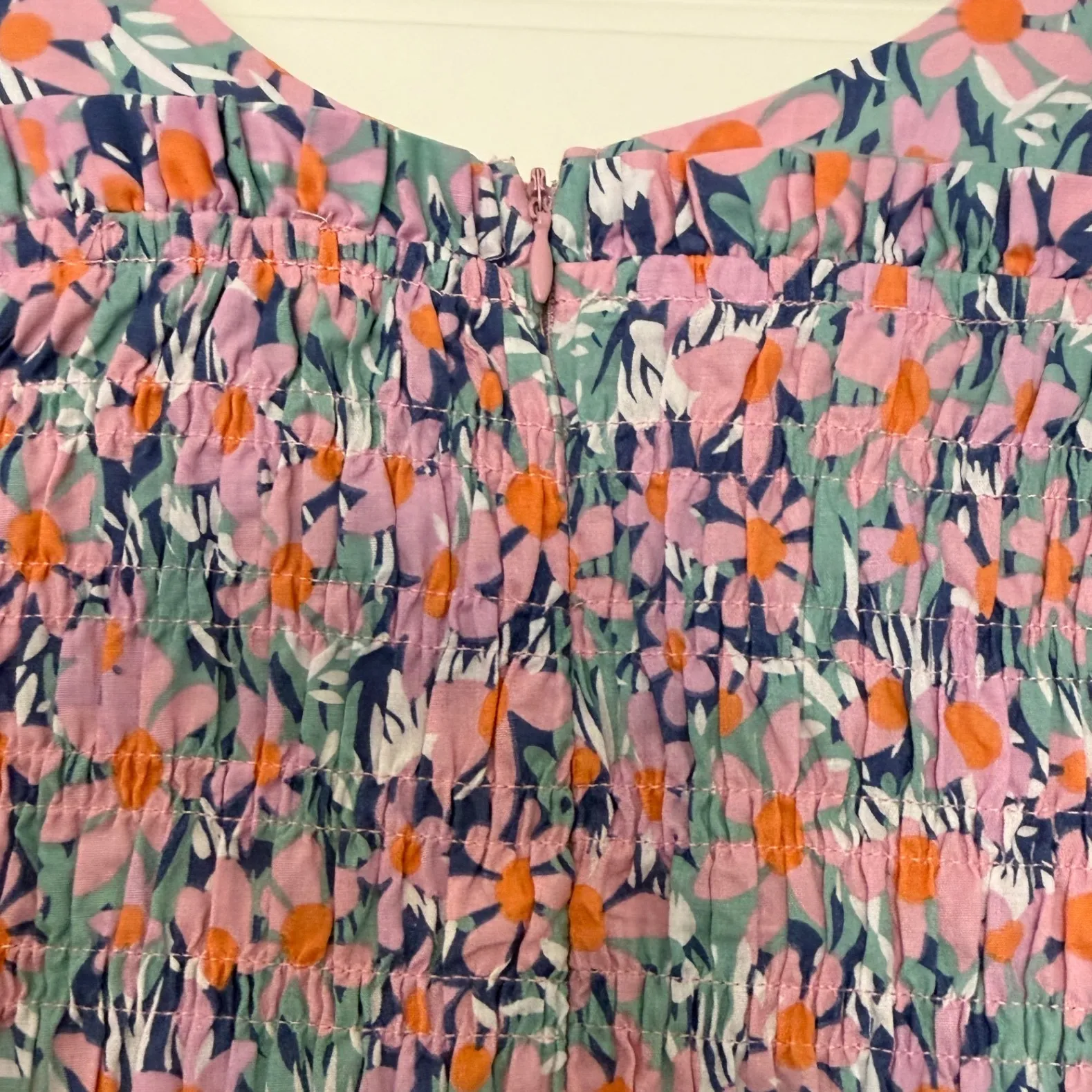 ANNIEWEAR Los Angeles Floral Smocked Puff Sleeve Peplum Blouse Size S Pink - Image 3