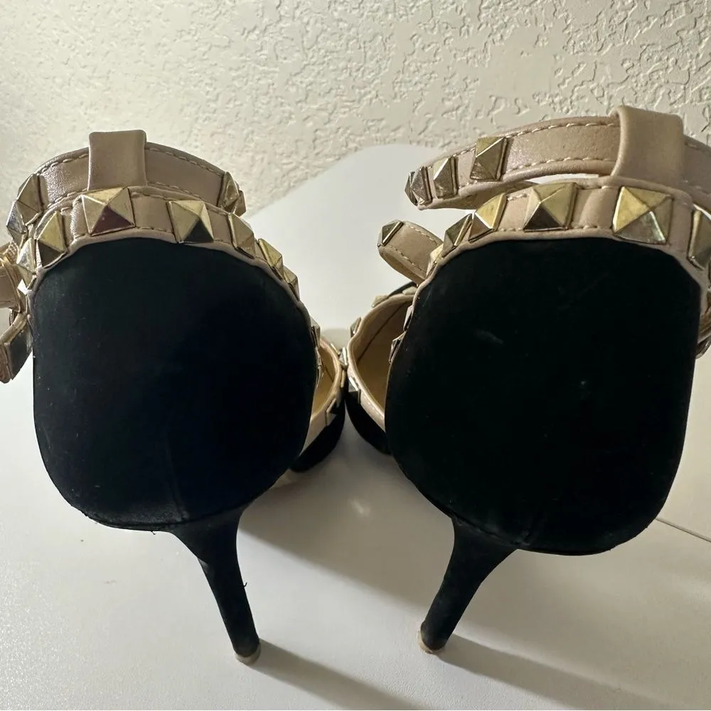 Wild Diva ADORA-64 Sexy Studded Stilletto Heels Black and Tan‎ Size 7 - Image 7