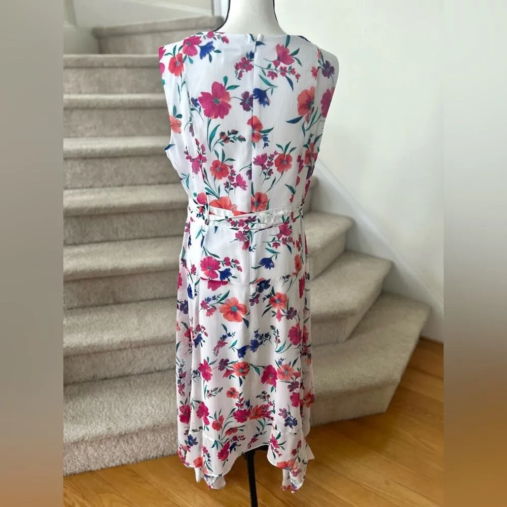 Calvin Klein White & Pink/Orange Floral Sleeveless Dress - Image 3