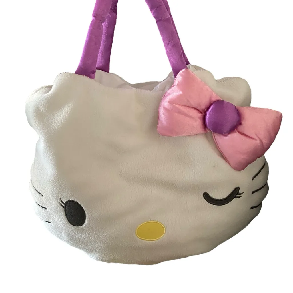 Hello Kitty Sanrio Large Plush Tote Bag purse purple pink bow dopamine dressing White - Image 3