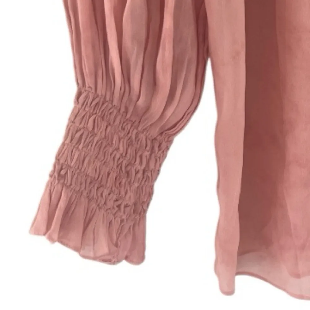 LoveShackFancy Cold Shoulder Pink Smocked Top Blouse Boho feminine size small - Image 3