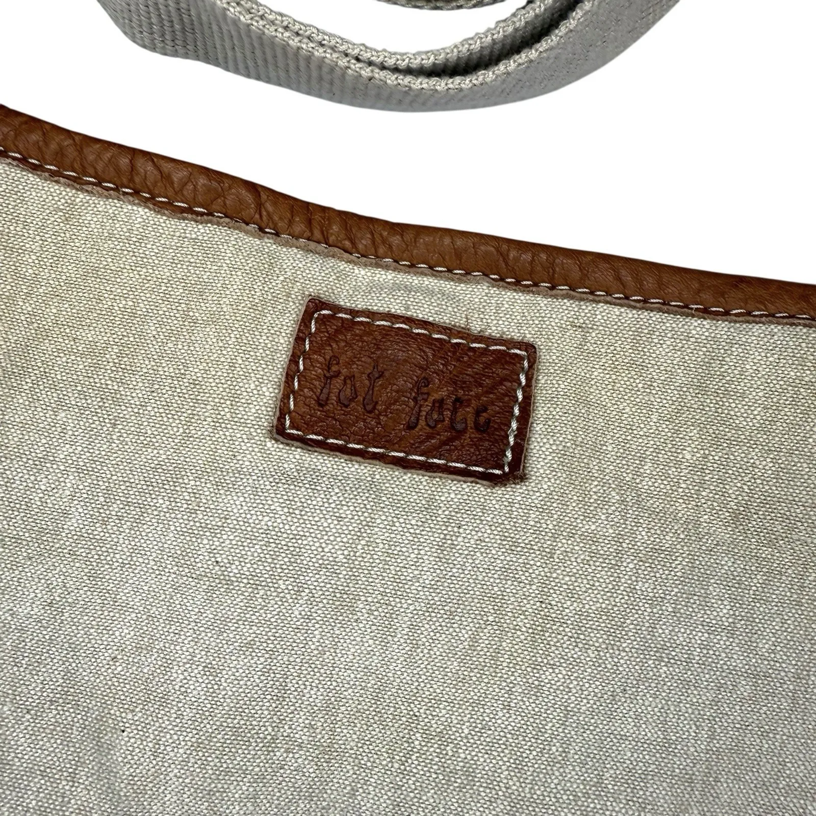 Fat Face Y2K Canvas‎ Leather Crossbody Messenger Bag Utility Pockets Rare Unused Tan - Image 6