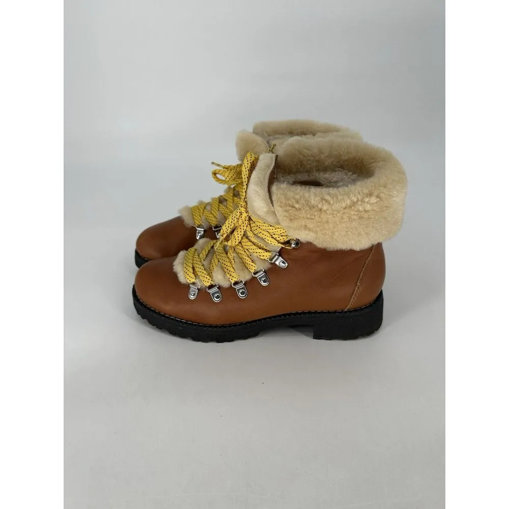 J Crew Women's Round Toe Faux Fur Lace‎ Up Lug Sole Combat Boots Brown Size 9 M - Image 2