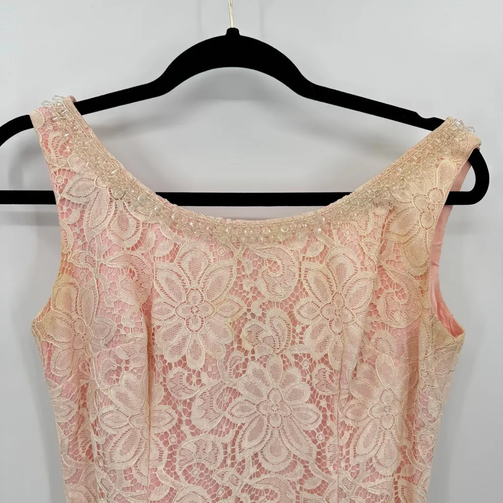 Vintage 80s Pink with Ivory Lace 2 Piece Set Dress & Long Jacket Beaded READ - Image 7