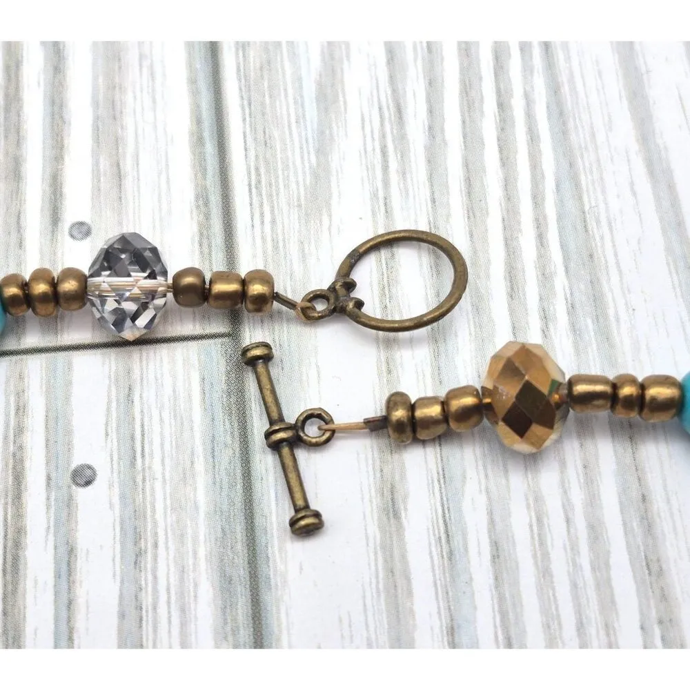 Artisan Bronze Bead & Howlite Stone Faux Turquoise Collar Necklace & Earring Set - Image 12