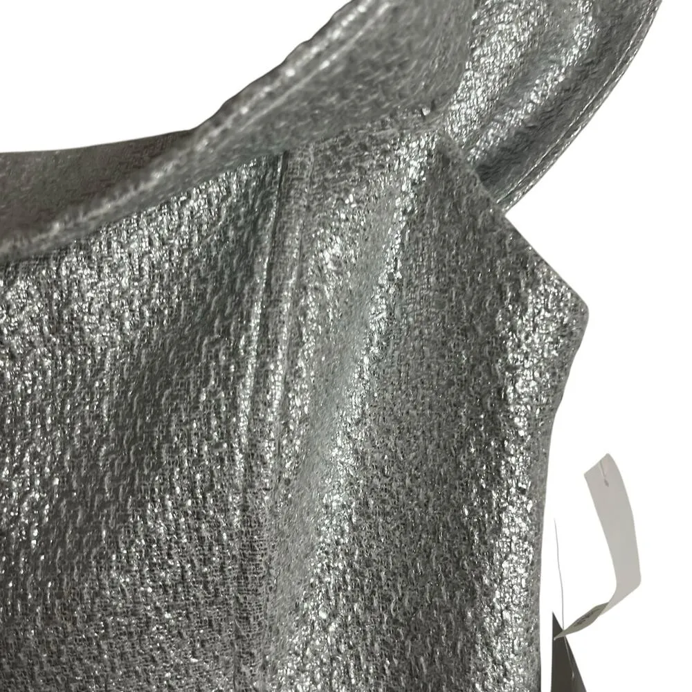 Mestiza New York Mona Silver Metallic Tweed Off the Shoulder Formal Gown 14 - Image 8