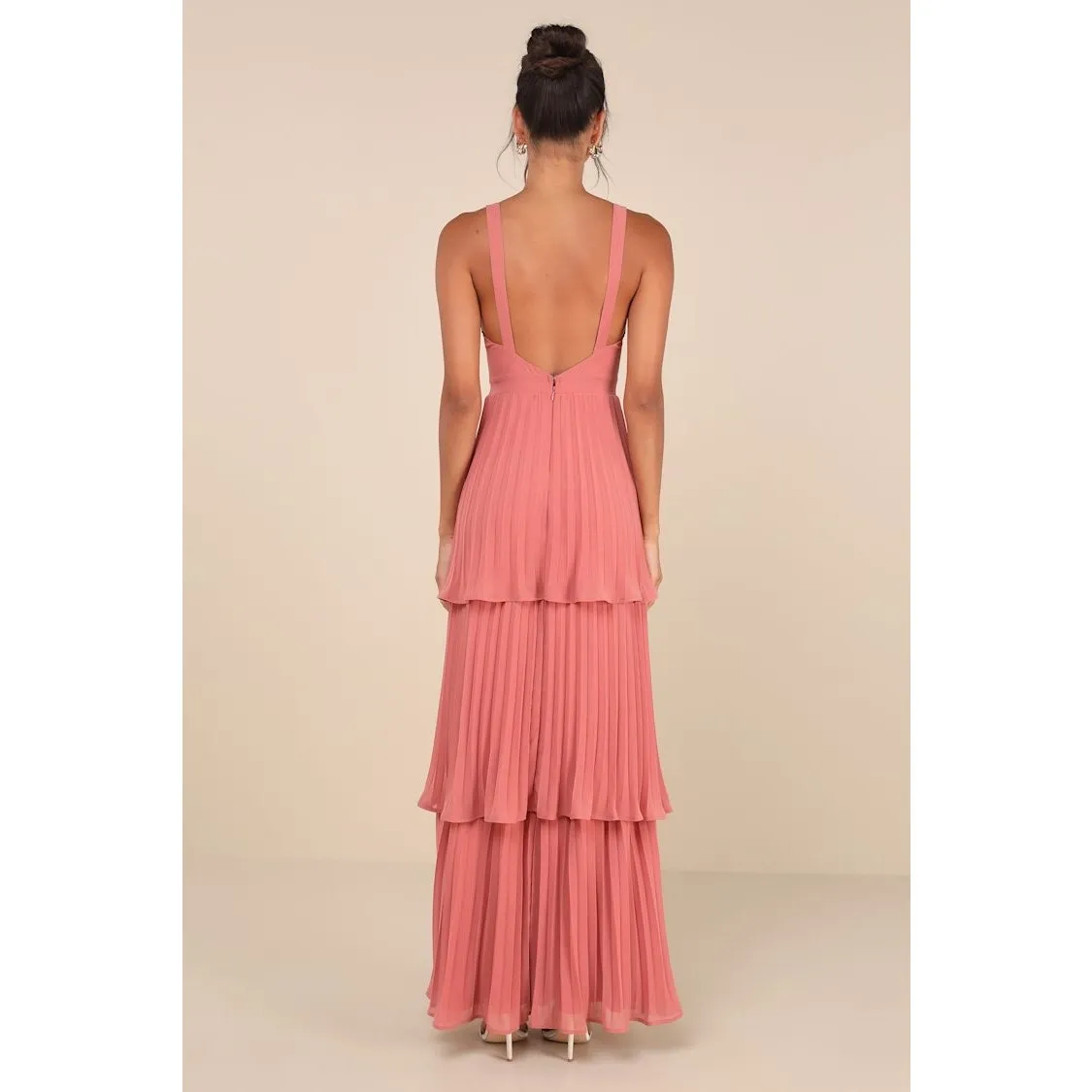 NWT Lulus Luxe Perfection Rusty Rose Pleated Tiered Backless Maxi Dress Sz XXL - Image 3