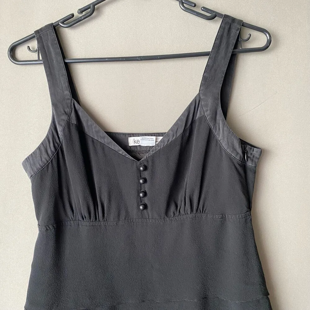 Kenzie sz M black 100% silk Vintage ruffle layer y2k ‎ mini dress Size M - Image 2