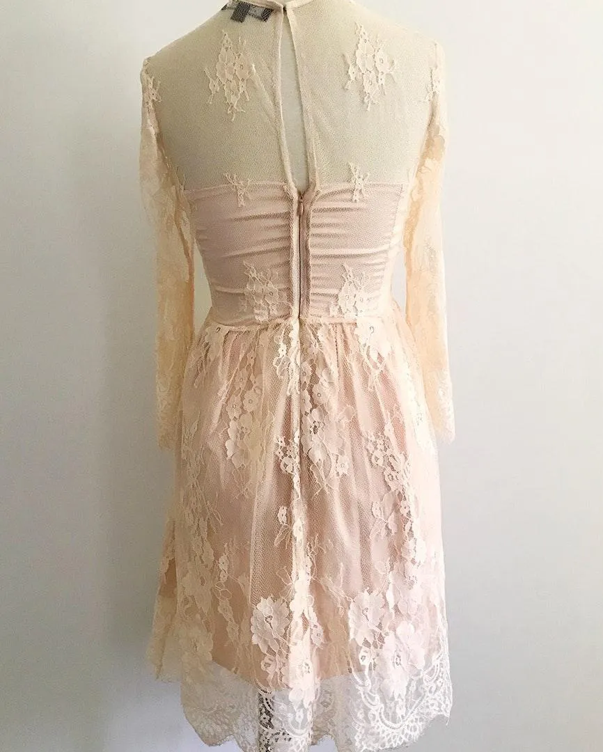 Lace Sheer Formal Dress Pink Size XS - Image 4