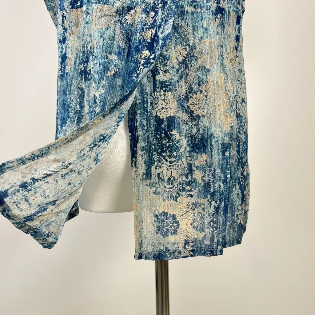 NWOT Johnny Was Santorini Blouse Silk Pete Greta Women Size XS Blue Short Sleeve - Image 7