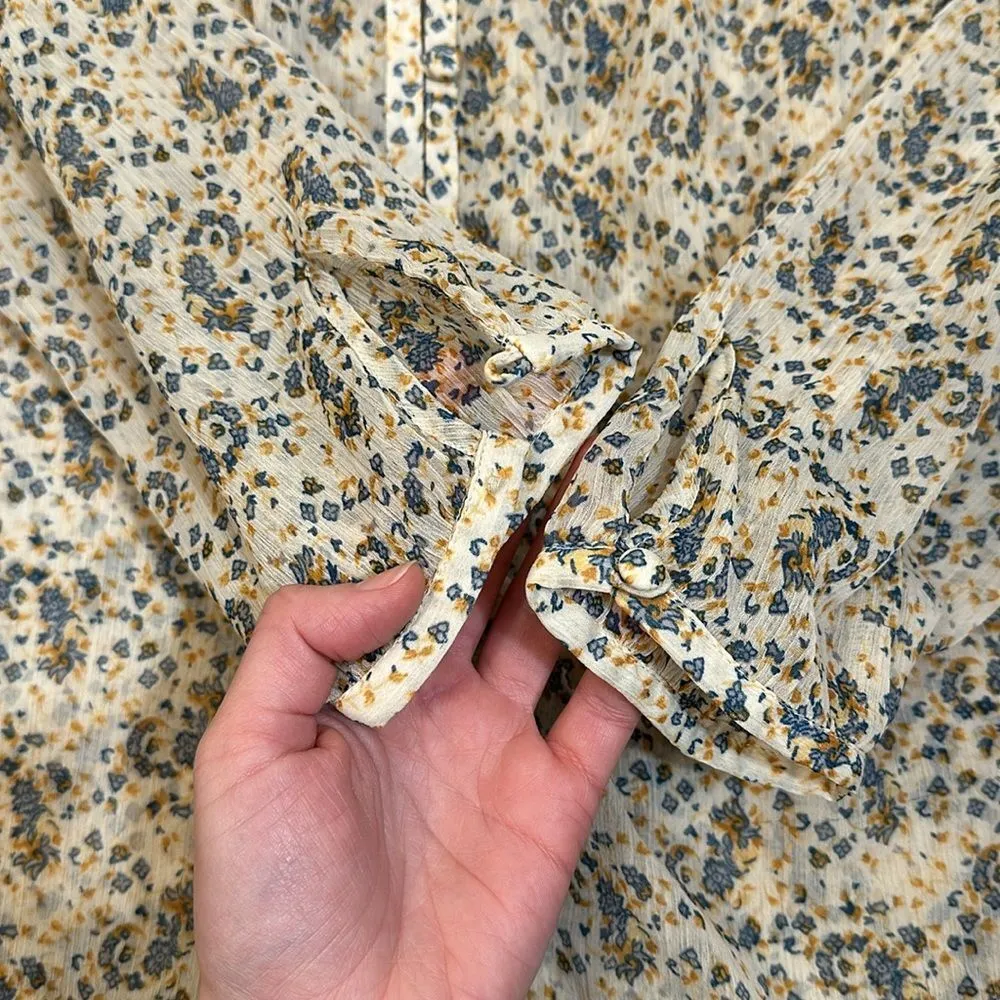 Lucky Brand Semi Sheer Floral Longsleeve Top Women Small - Image 5