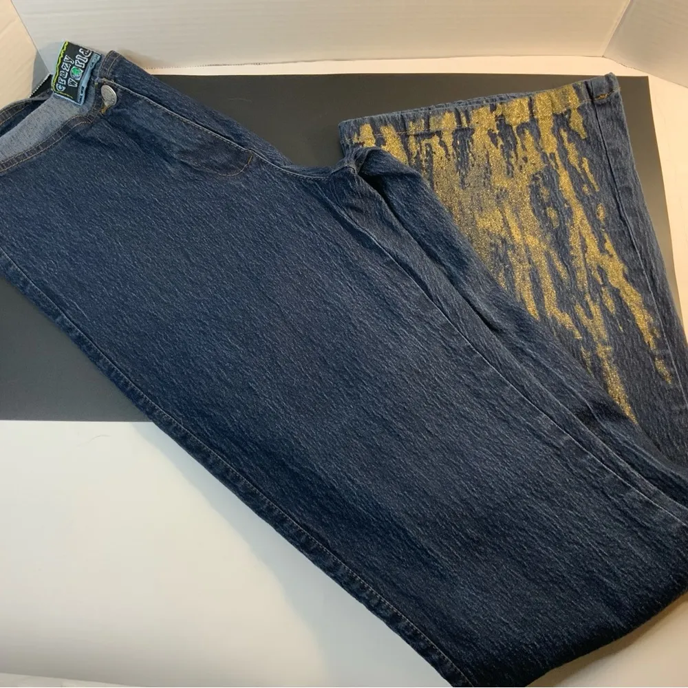 Vintage 00s Y2K Dark Wash Crazy World Jungle Mode jeans Flared Glitter 24” waist Blue Size undefined - Image 3