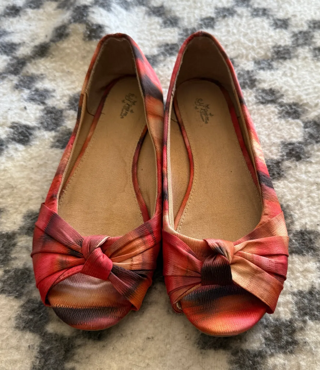 Self Esteem Peep Toe Flats 7.5M Multicolor Twist Knot Ballet Y2K Aesthetic - Image 1