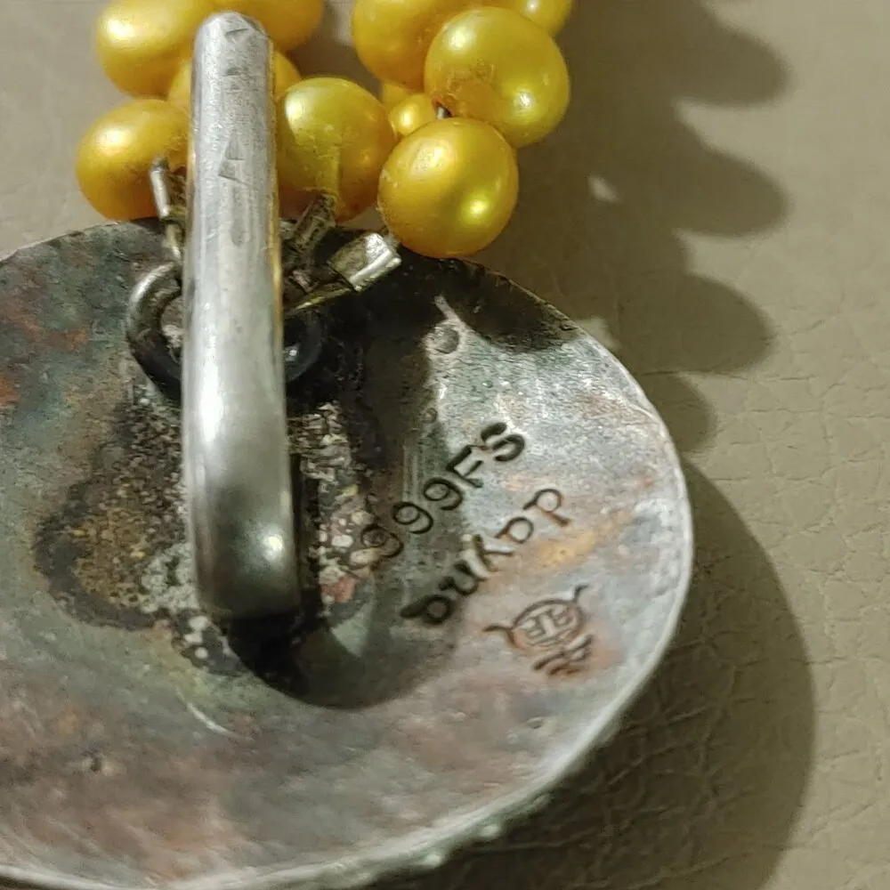 Roycroft Dayna Yellow Culture Pearls 3 Strands Necklace Fine Silver Stamped - Image 11