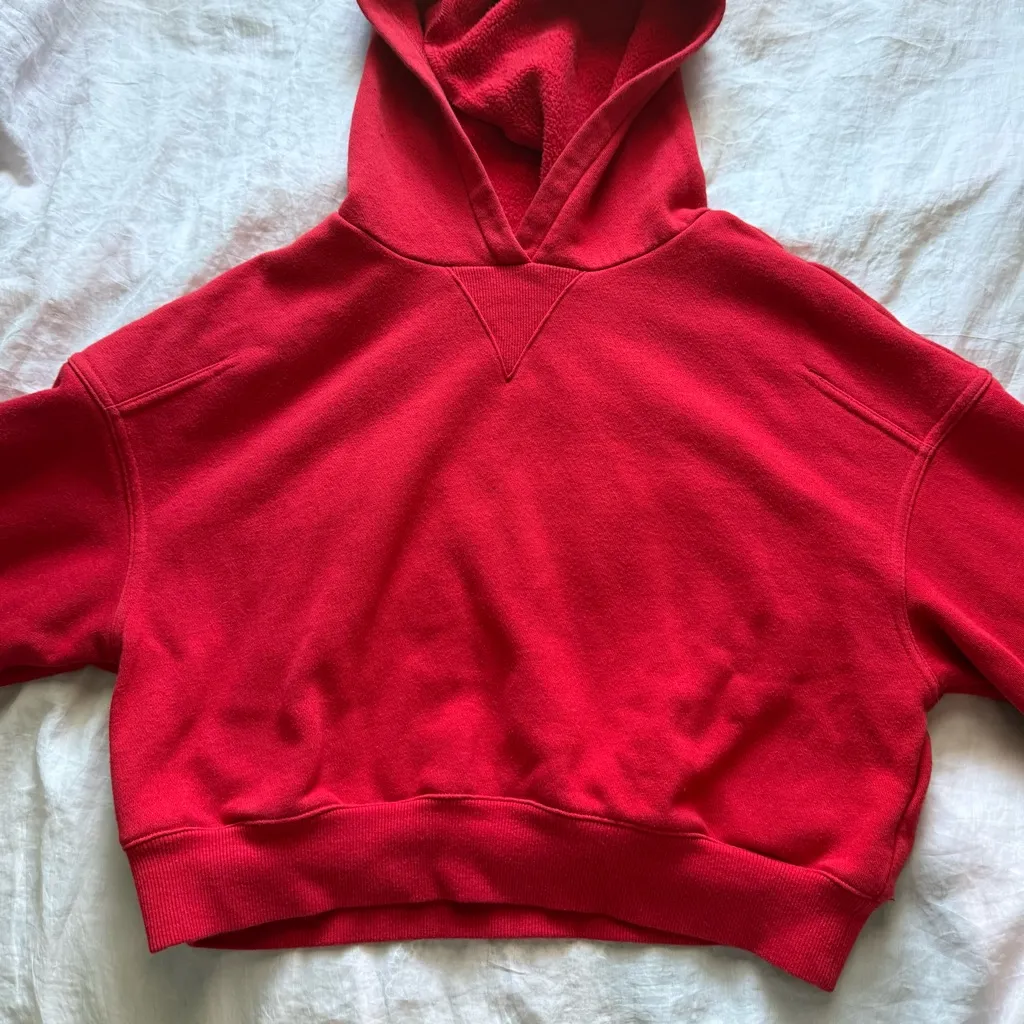 H&M Red Solid Color Crop Hoodie - Image 3