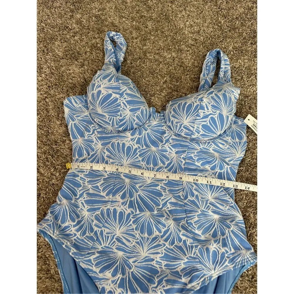 NWT Baltic Born Alanya One Piece Swimsuit Blue/White Floral Textured Women’s XL - Image 9