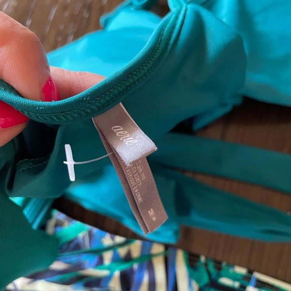 Teal Lime Green Tie Back Bikini Set, M - Image 4