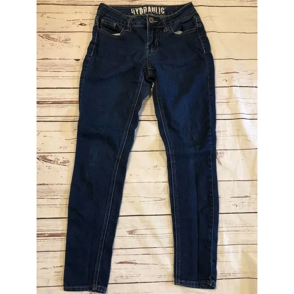 Hydraulic Size 1/2 Jeans with Brown Tan Western Design on Back Pocket Dark Wash - Image 15