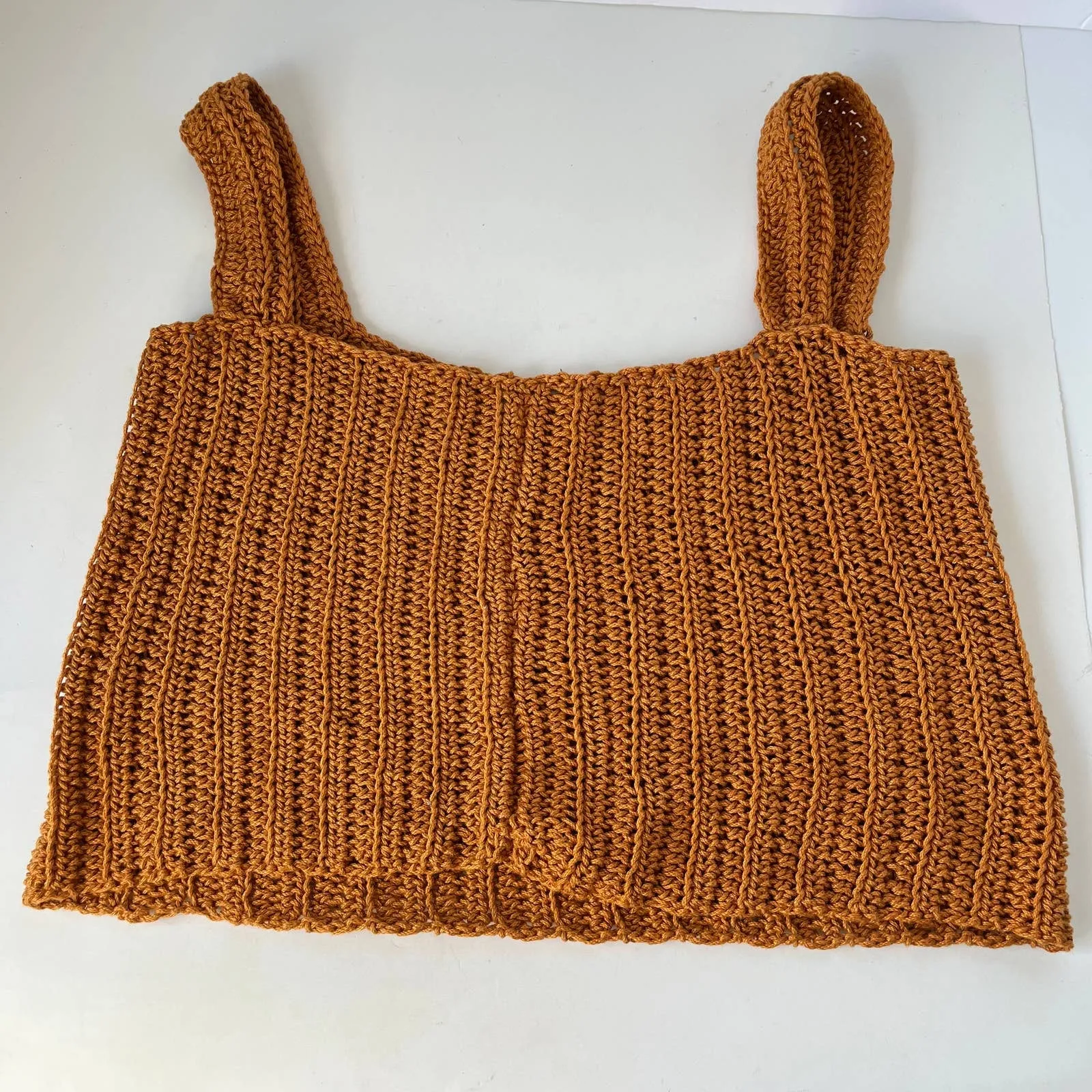 Handmade Crochet Crop Tank Womens Top Sz S Indie Y2K Boho Mustard Retro Cottage - Image 7