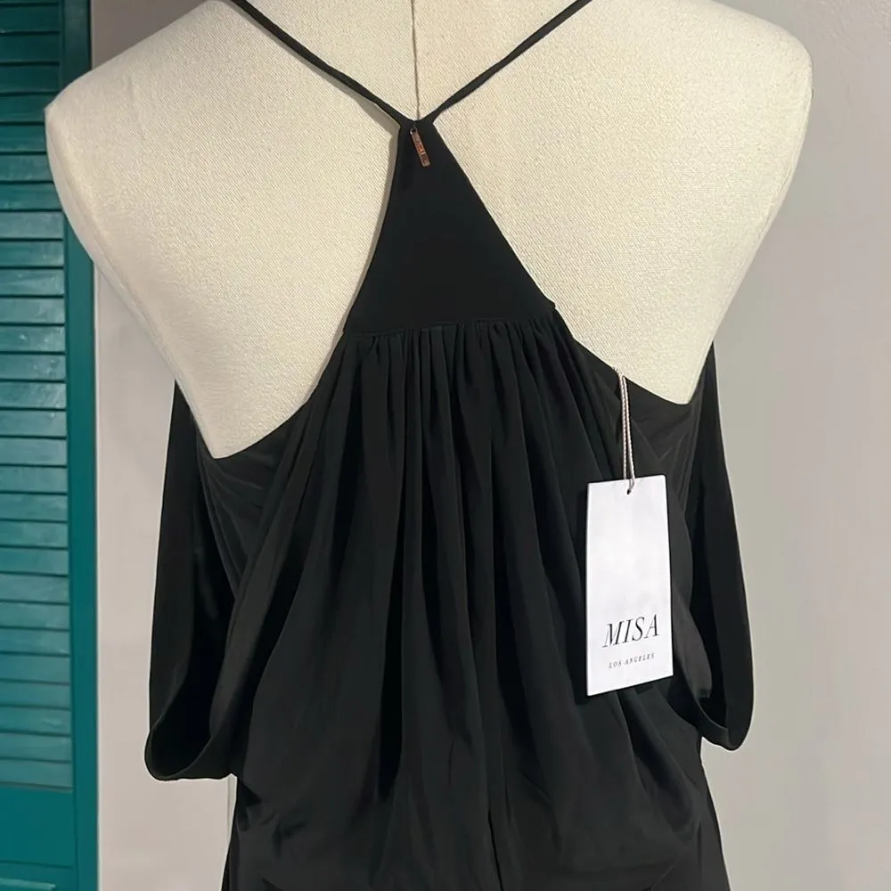 NWT MISA Los Angeles Womens Domino Maxi Spaghetti Strap Rouched Dress Black - M - Image 10