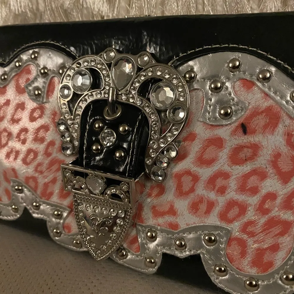 Animal Print embellished | Jeweled | Studded Hard Case | Wristlet | Wall… Orange - Image 2