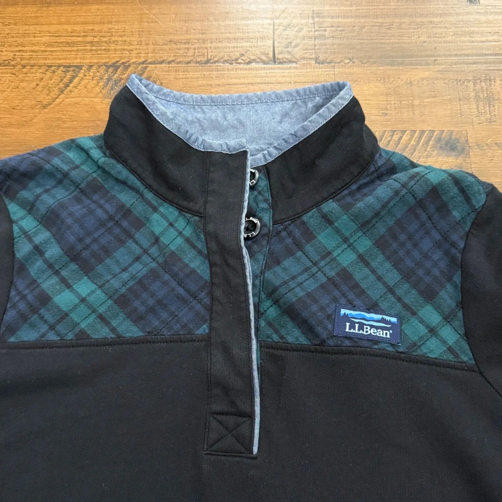 L.L.Bean Plaid Rugby Henley Quarter Snap Pullover Women's  Long Sleeve Small - Image 3