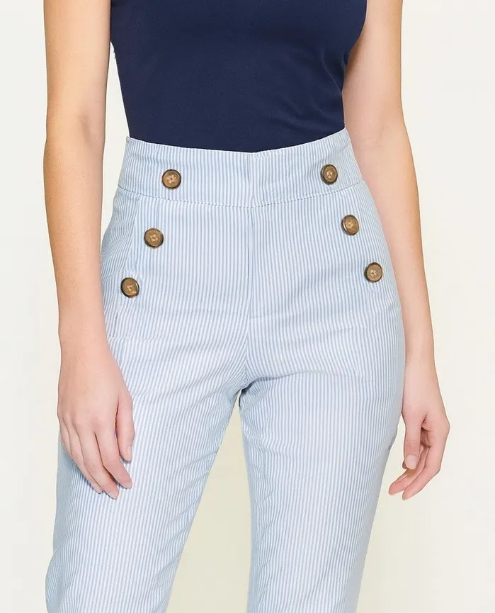 LOFT Outlet Petite Striped Button Fly Sailor Pants Women's Size 2P Blue White - Image 1