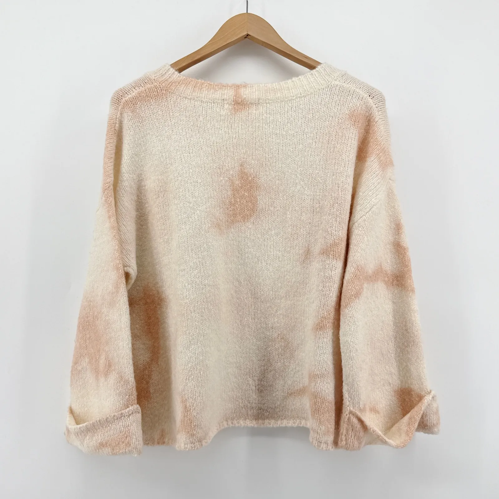 Anthropologie‎ Maggie Bell Sleeve Sweater Tie Dye V Neck Cream Pink Small Boho - Image 5