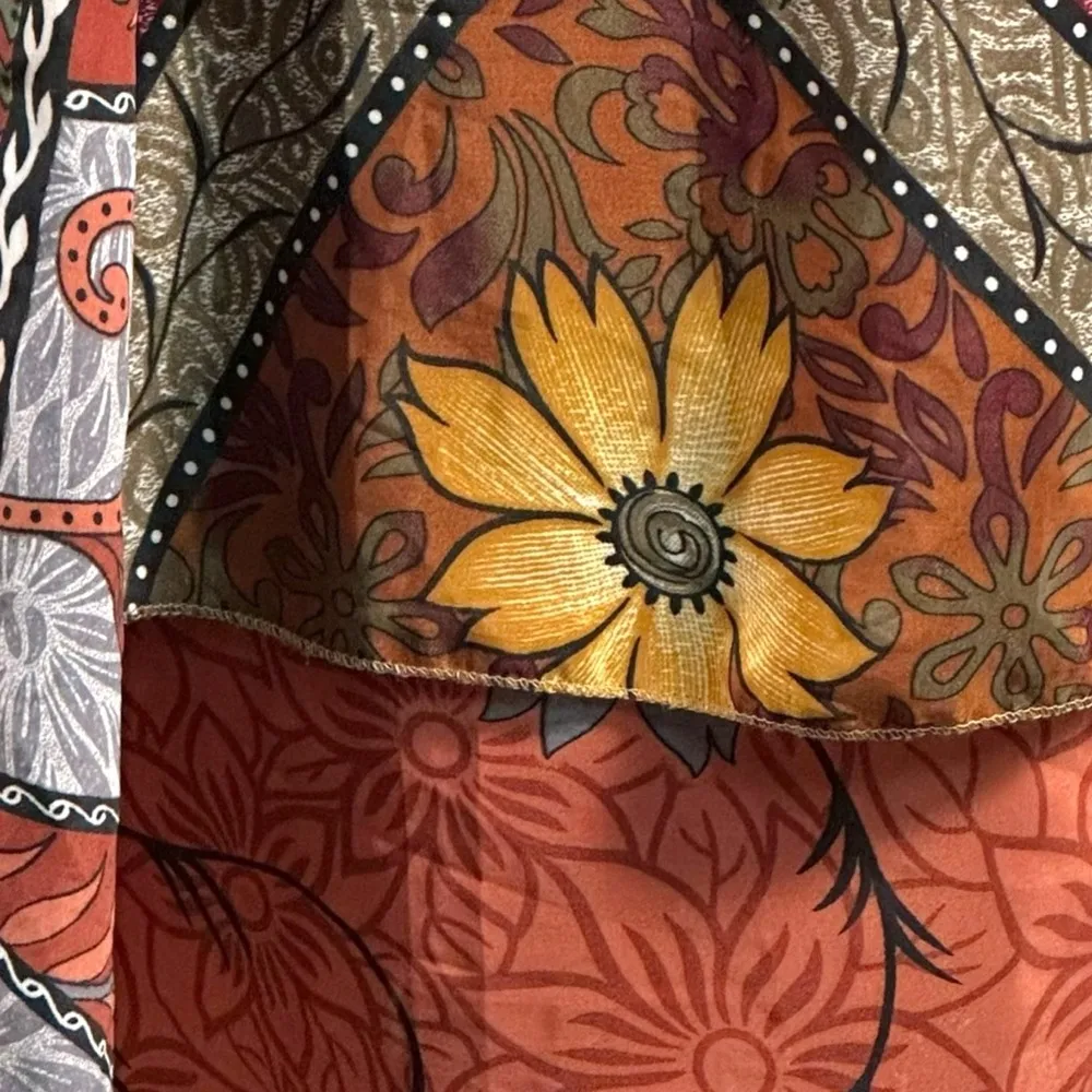 Vintage 90s Silk True Wrap Midi Skirt Size Large Bohemian Hippie 70s India Gypsy Brown - Image 7