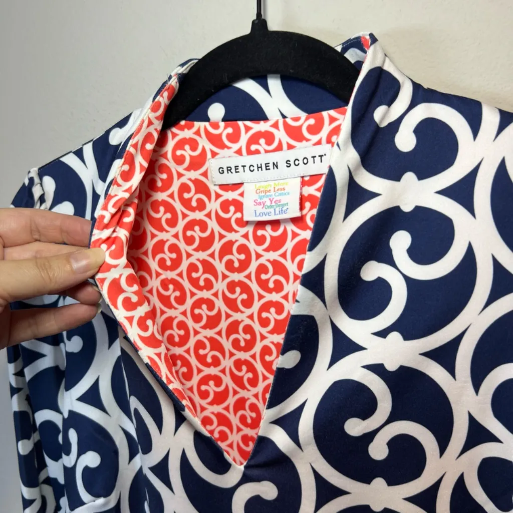 Gretchen Scott Womens Heavens Gates Dress Blue White Swirl Old Money No Belt Med - Image 9