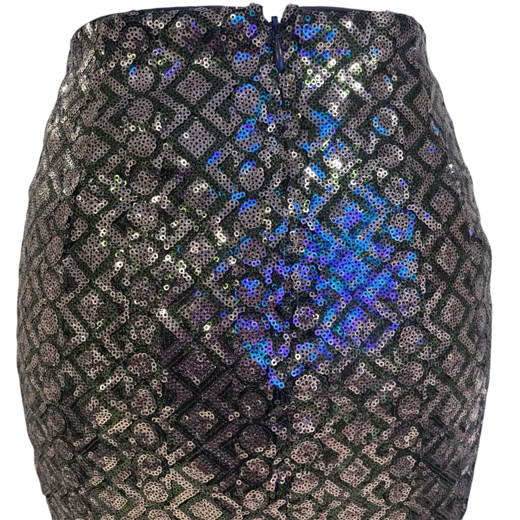 Banana Republic Women's Size 0 Green Gold Geometric Print Sequin Mini Skirt - Image 11