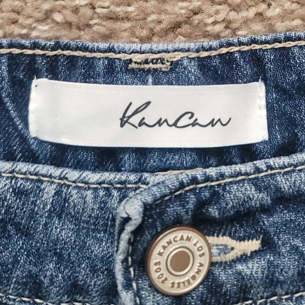 KanCan Distressed Boyfriend Fit Raw Fray Hem Jeans 25 Blue - Image 3