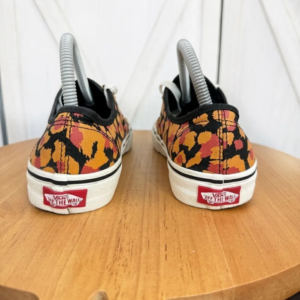 Vans Authentic Leopard Print Lace Up Sneakers Shoes Black Orange 7.5 Women 6 Men - Image 6