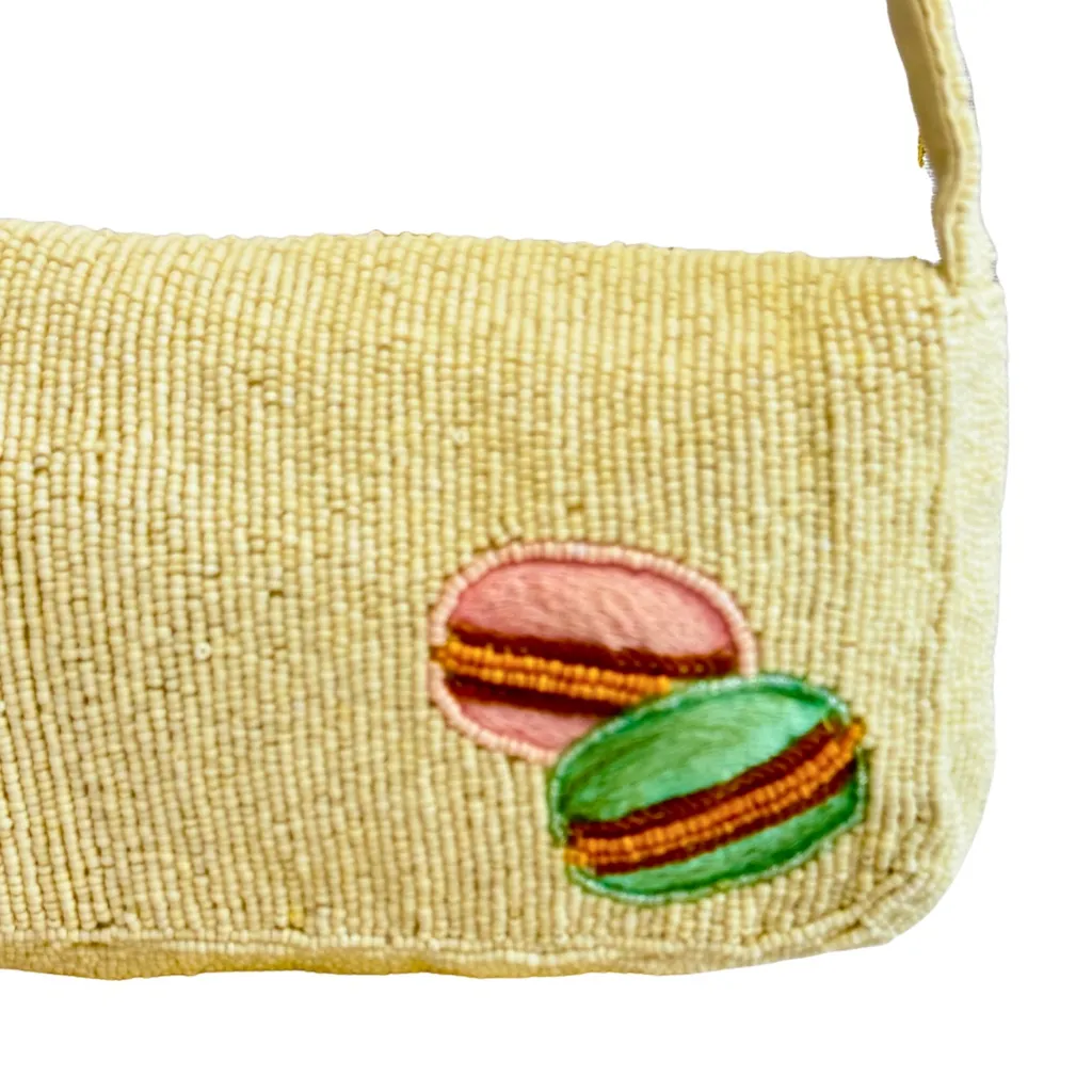 Café Chic Bag Charm Bundle | Beaded Coffee Purse + Croissant Leather Keychain Brown - Image 8