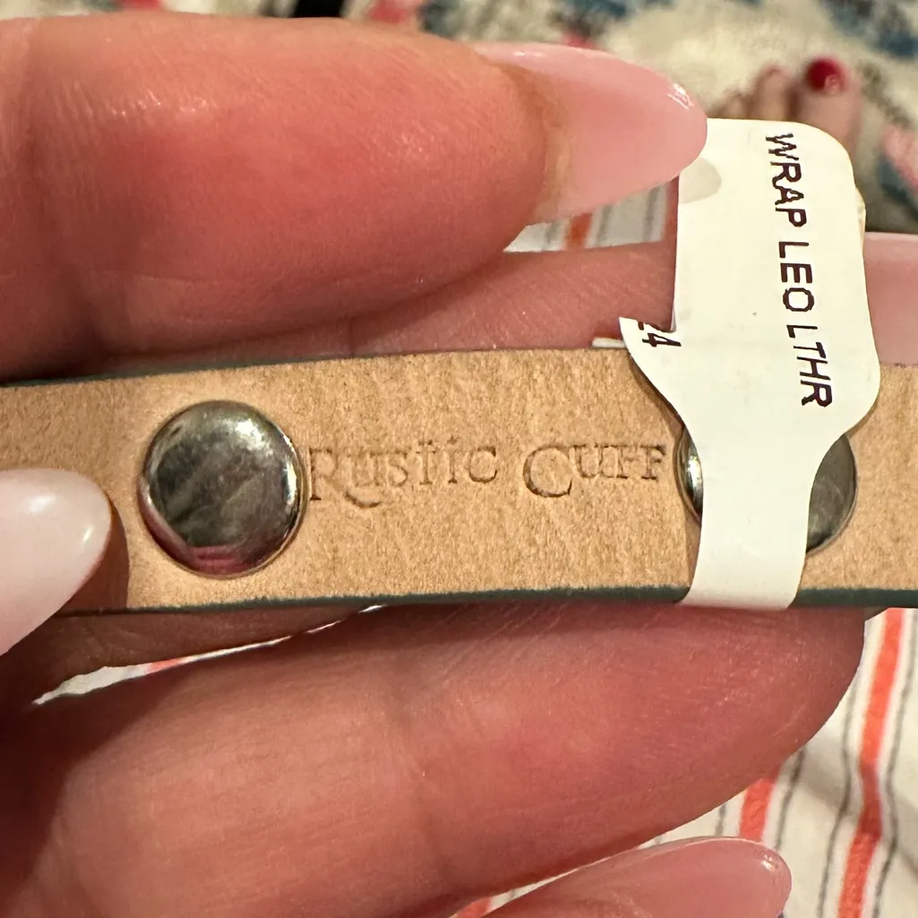 RUSTIC CUFF LEOPARD BLUE MEAGEN LEATHER CALFSKIN SILVER DOUBLE WRAP BRACELET - Image 4