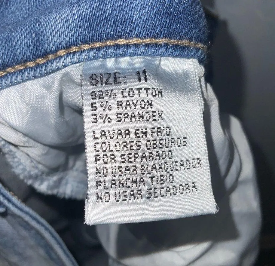 Bamboo Mini Blue Denim Distressed Fringe Hem Jean Skirt Jr’s Size 11 - Image 12