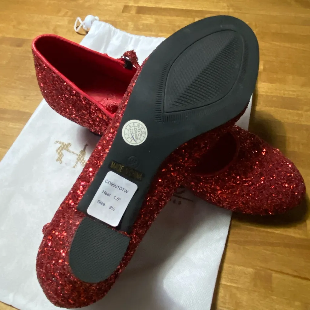 Very Fine Ruby Red Glitter Heels 9.5 Dancesport - Image 3