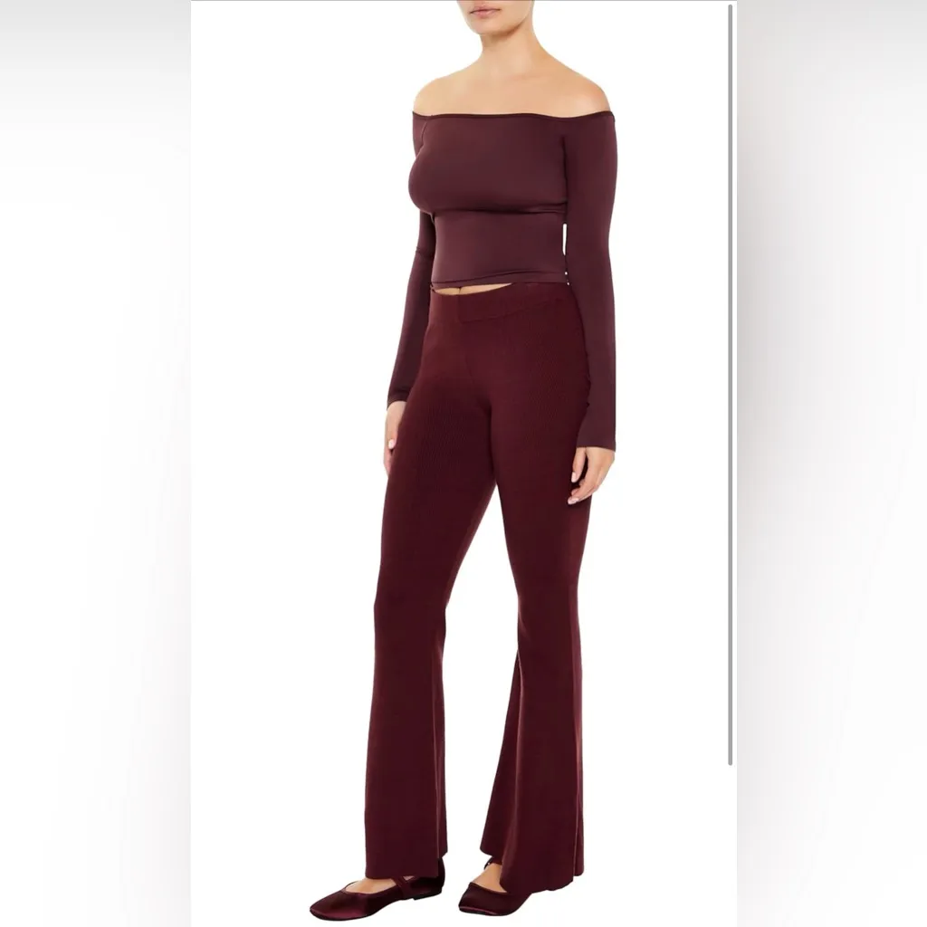 NEW Merlot Forever 21 Women's Sweater-Knit Mid-Rise Flare Pants L - Image 8