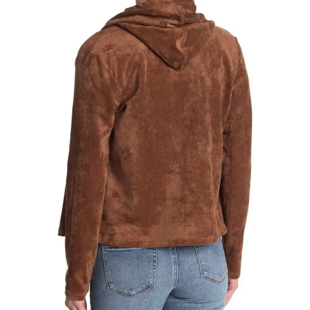 NWT Blank NYC Tan Faux Suede Hooded Moto Jacket. Size Small - Image 2