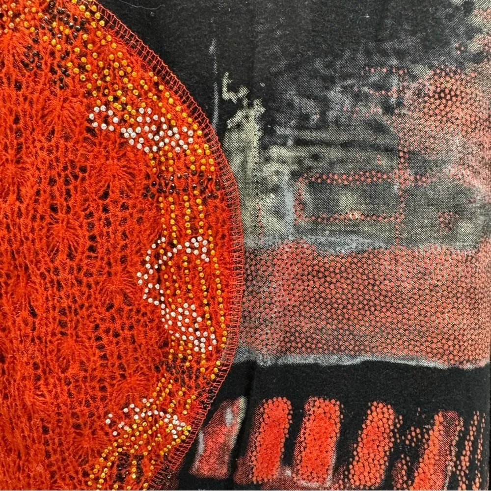 Vintage Music Notes Mixed Media Rhinestones & Beaded Zip Front Cardigan by Adore Orange Size L - Image 7